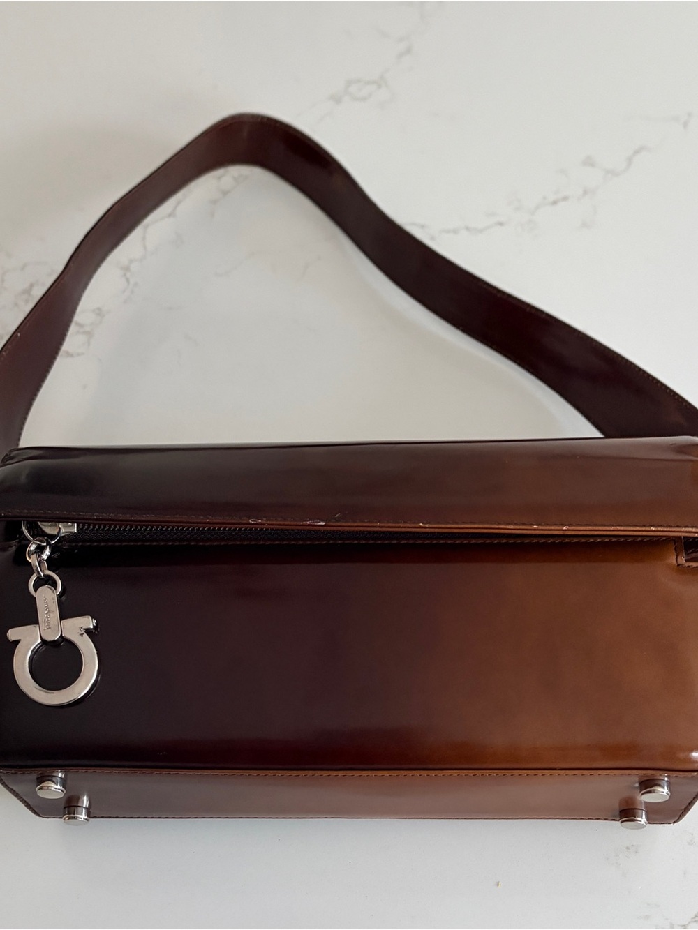 Vintage Salvatore Ferragamo Brown Ombré Leather Shoulder Bag